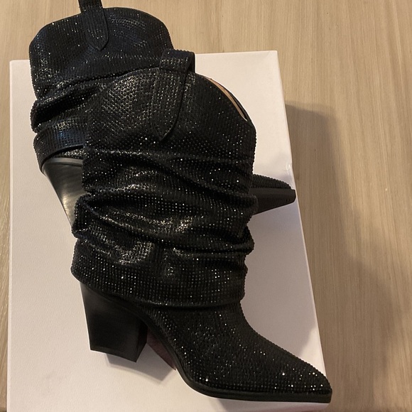 Jessica Simpson Black Glitter Heeled Boots - Picture 4 of 6